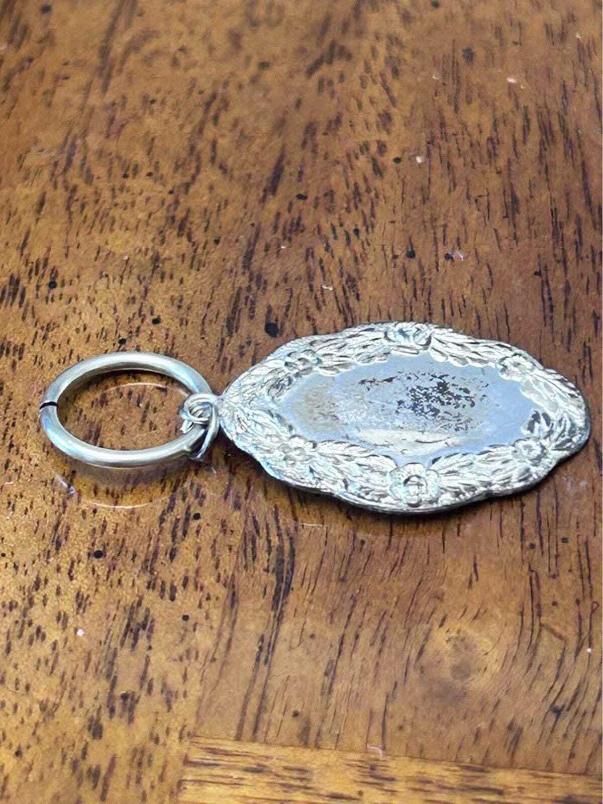 Antique S. Kirk & Son Sterling Silver Floral Repousse Keychain Tag