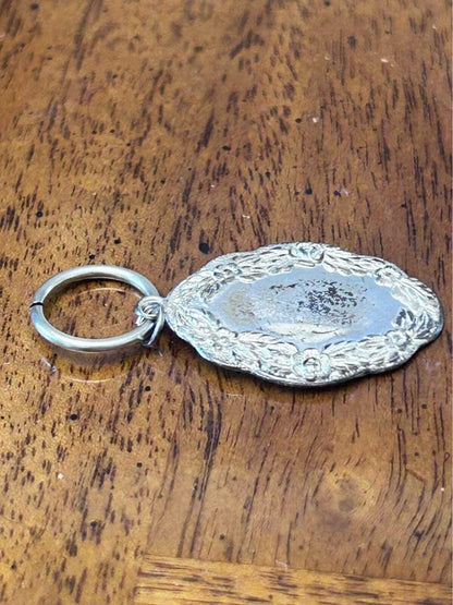 Antique S. Kirk & Son Sterling Silver Floral Repousse Keychain Tag