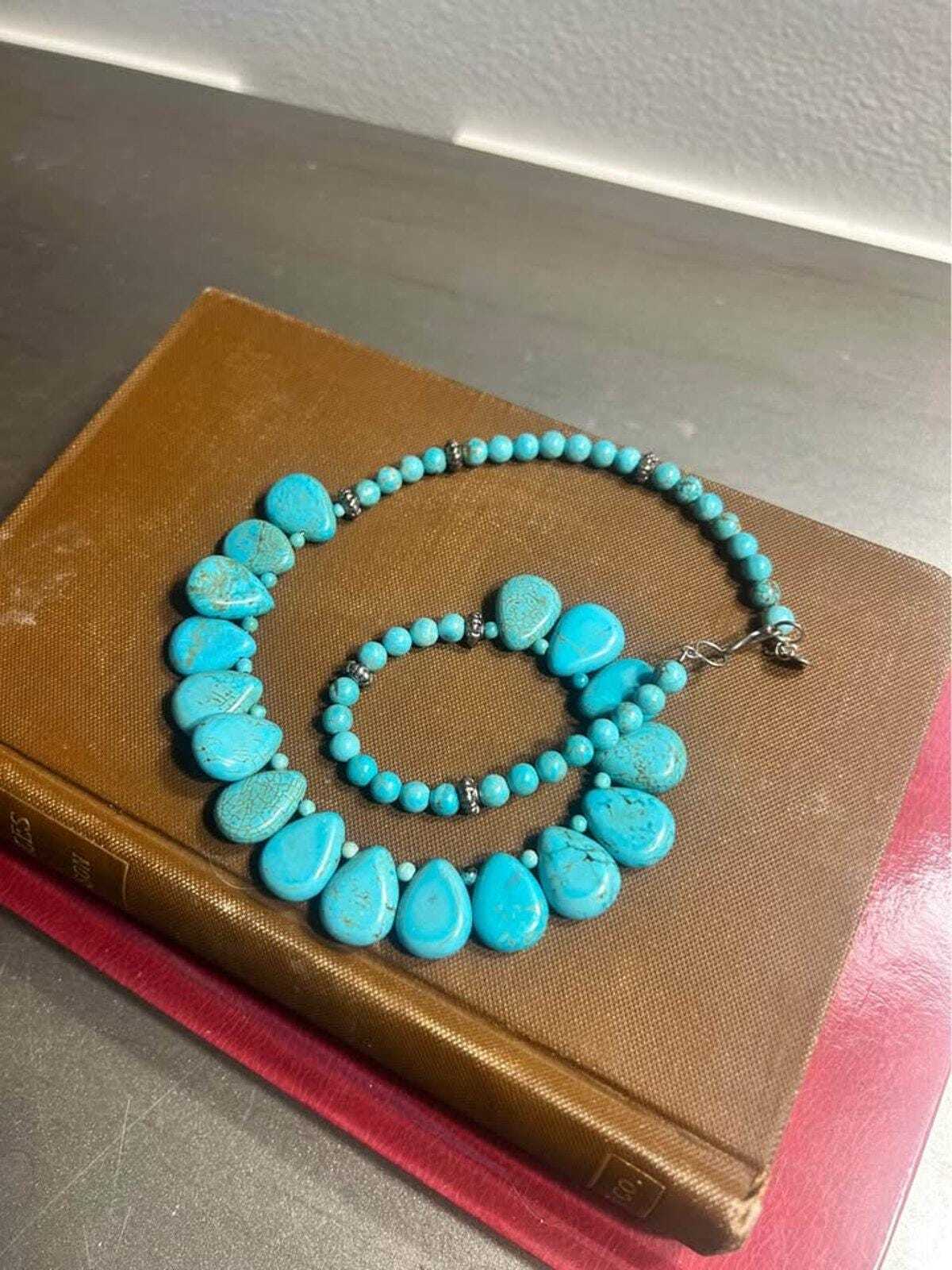 Sterling Silver and Graduated Blue Howlite Teardrop Necklace
