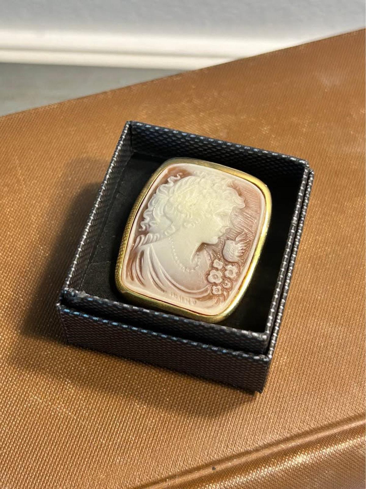 Vintage Victorian Revival Molded Resin Cameo Brooch Pendant - Lady, Bird & Flowers