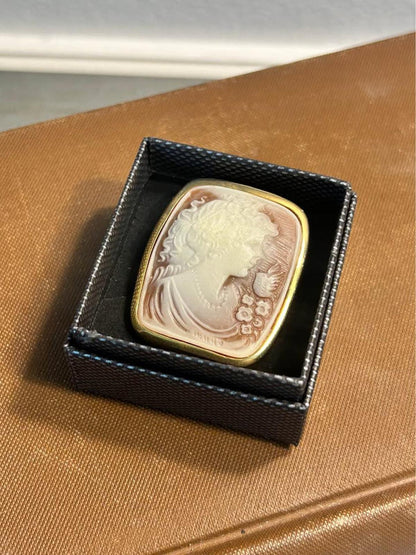 Vintage Victorian Revival Molded Resin Cameo Brooch Pendant - Lady, Bird & Flowers