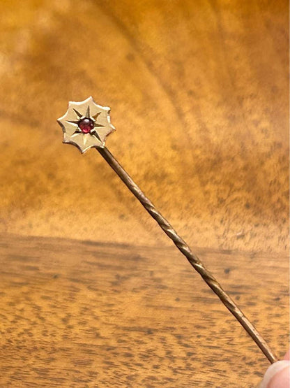 Antique 9ct Gold and Garnet Star Stick Pin, Victorian Edwardian Tie Pin