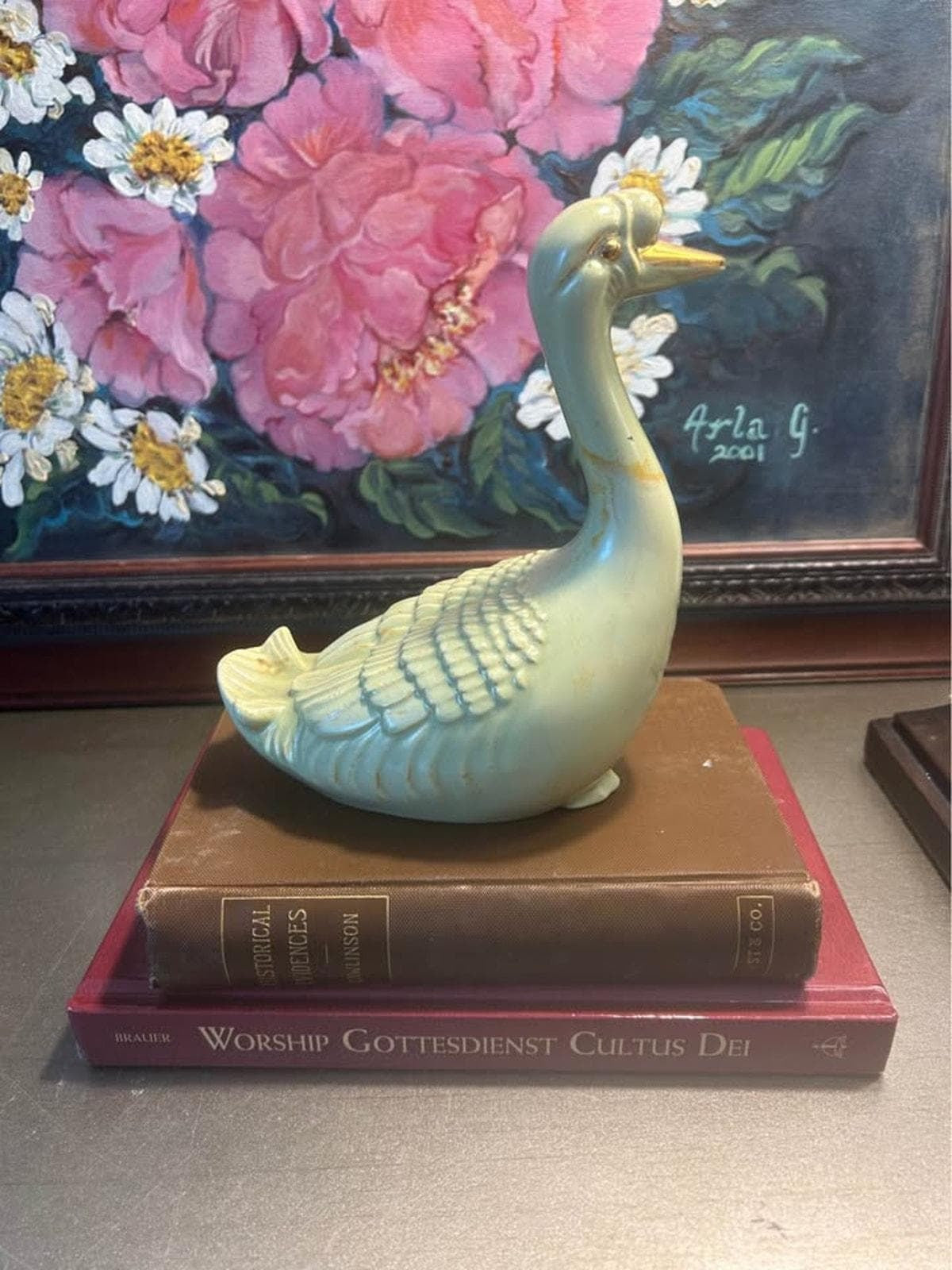 Skupen Studio Ceramic Goose Figurine with Gold Luster