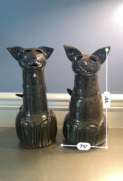 Gramsie Signed Studio Pottery Long Neck Cat Sculptures - Pair