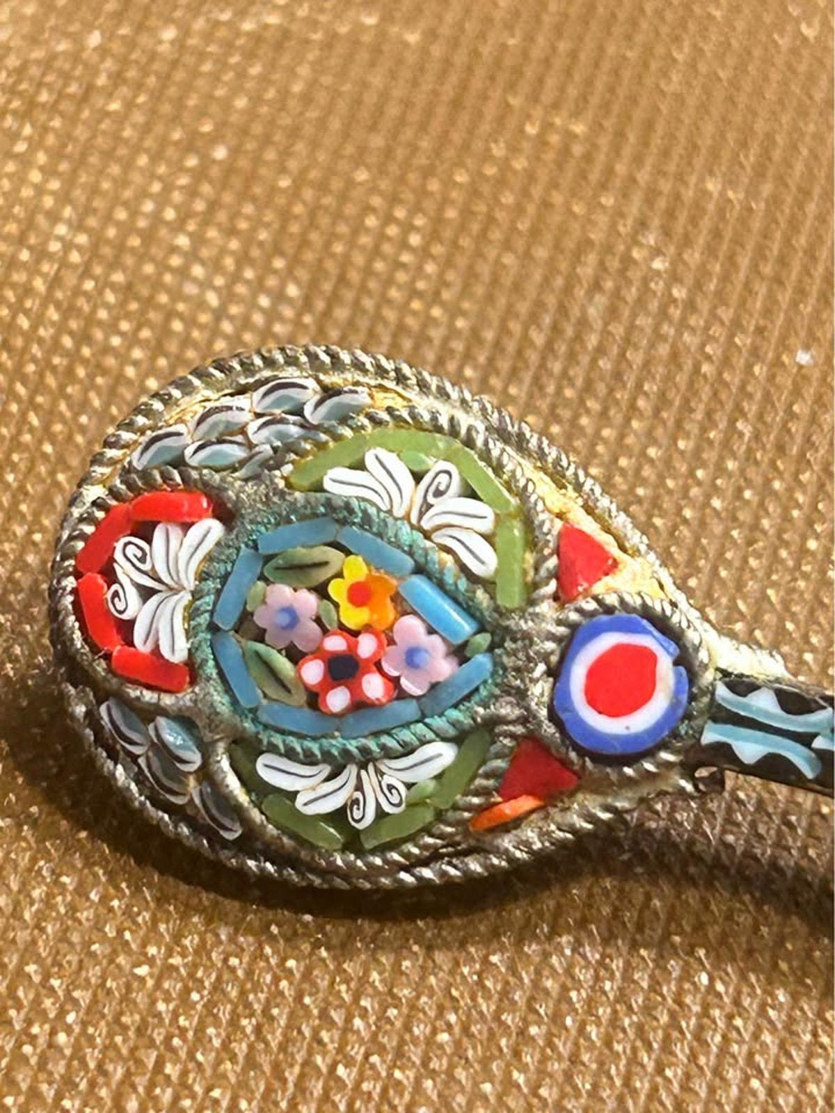 Vintage Italian Micro Mosaic Mandolin Brooch