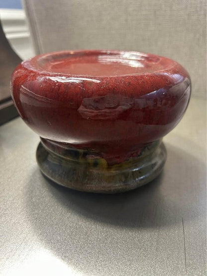 Vintage Oxblood Ceramic Candle Pedestal – Sang de Boeuf Art Pottery Holder