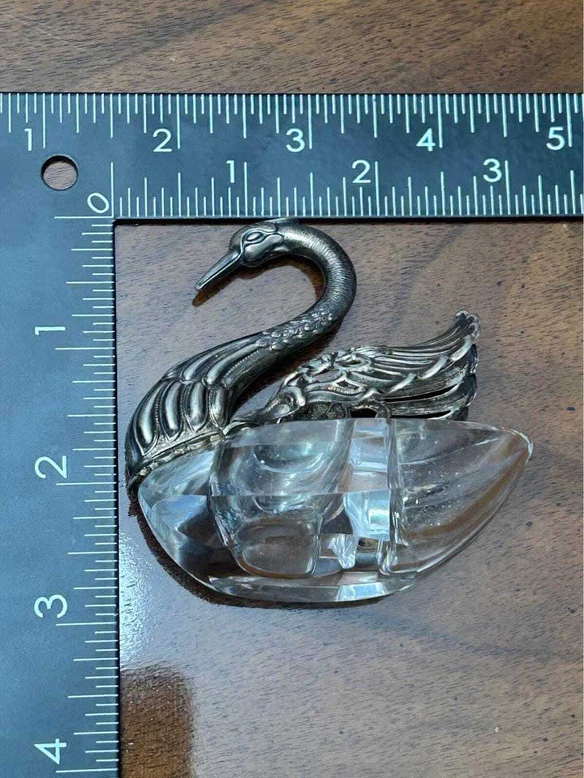 Vintage West German Sterling Silver and Cut Crystal Articulated Swan Salt Cellar