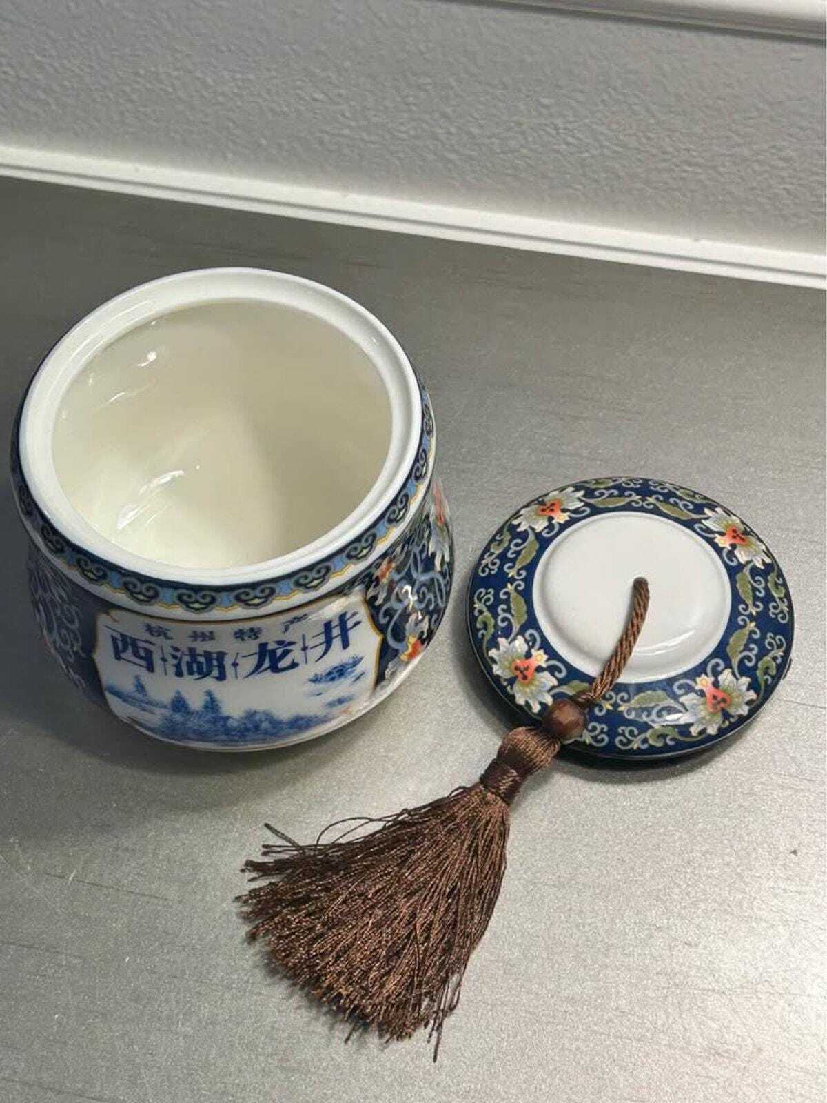 West Lake Longjing Porcelain Tea Caddy