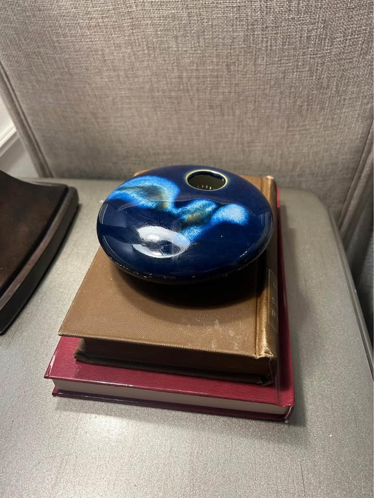 Chris Powell Crystalline Ikebana Vase – Cobalt Blue Studio Art Pottery Kenzan