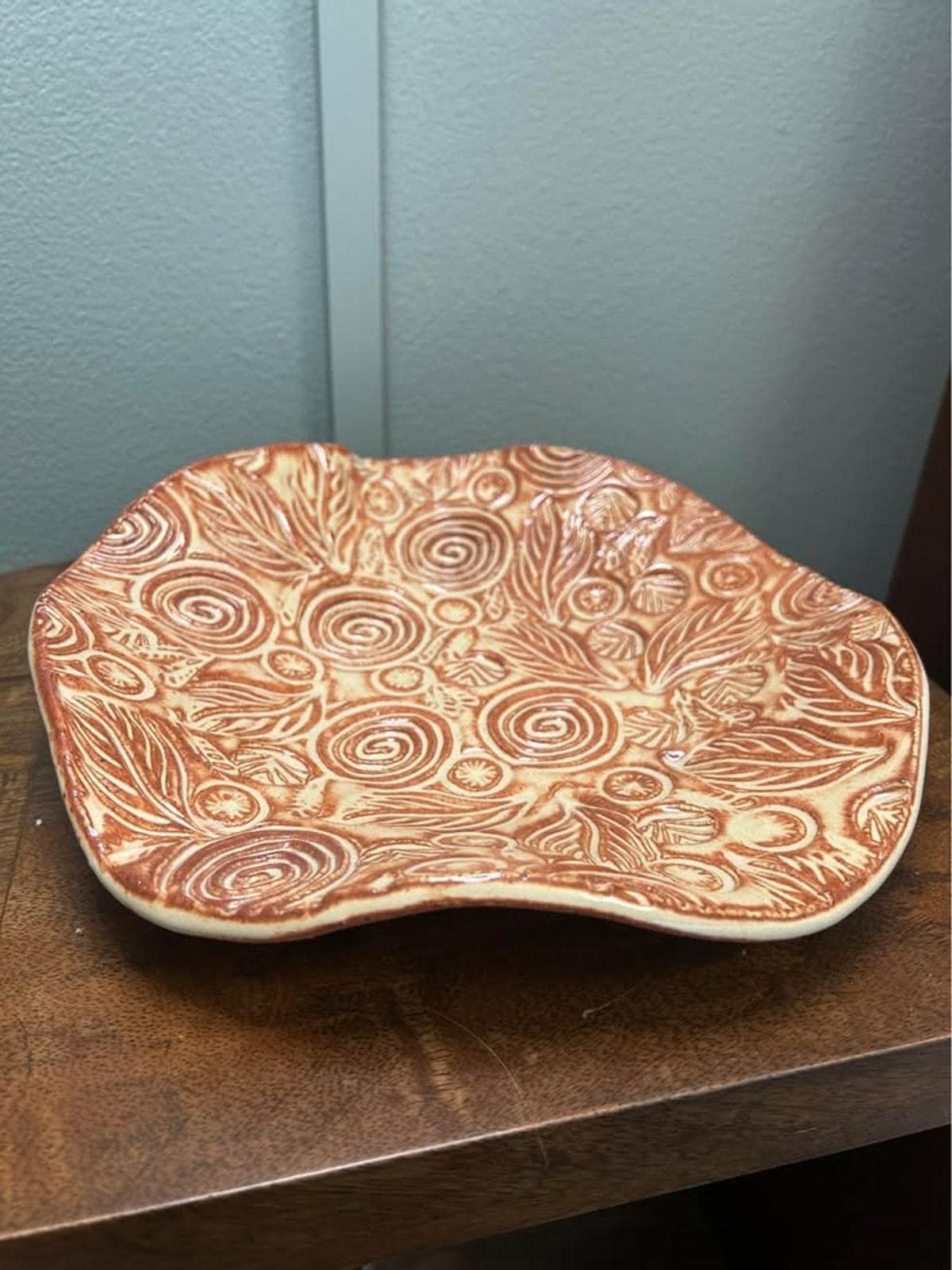 Barbara G. Childs Hand-Carved Studio Pottery Casserole Dish & Platter Set