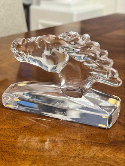 Vintage Sèvres France Clear Crystal Horse Head Sculpture Paperweight