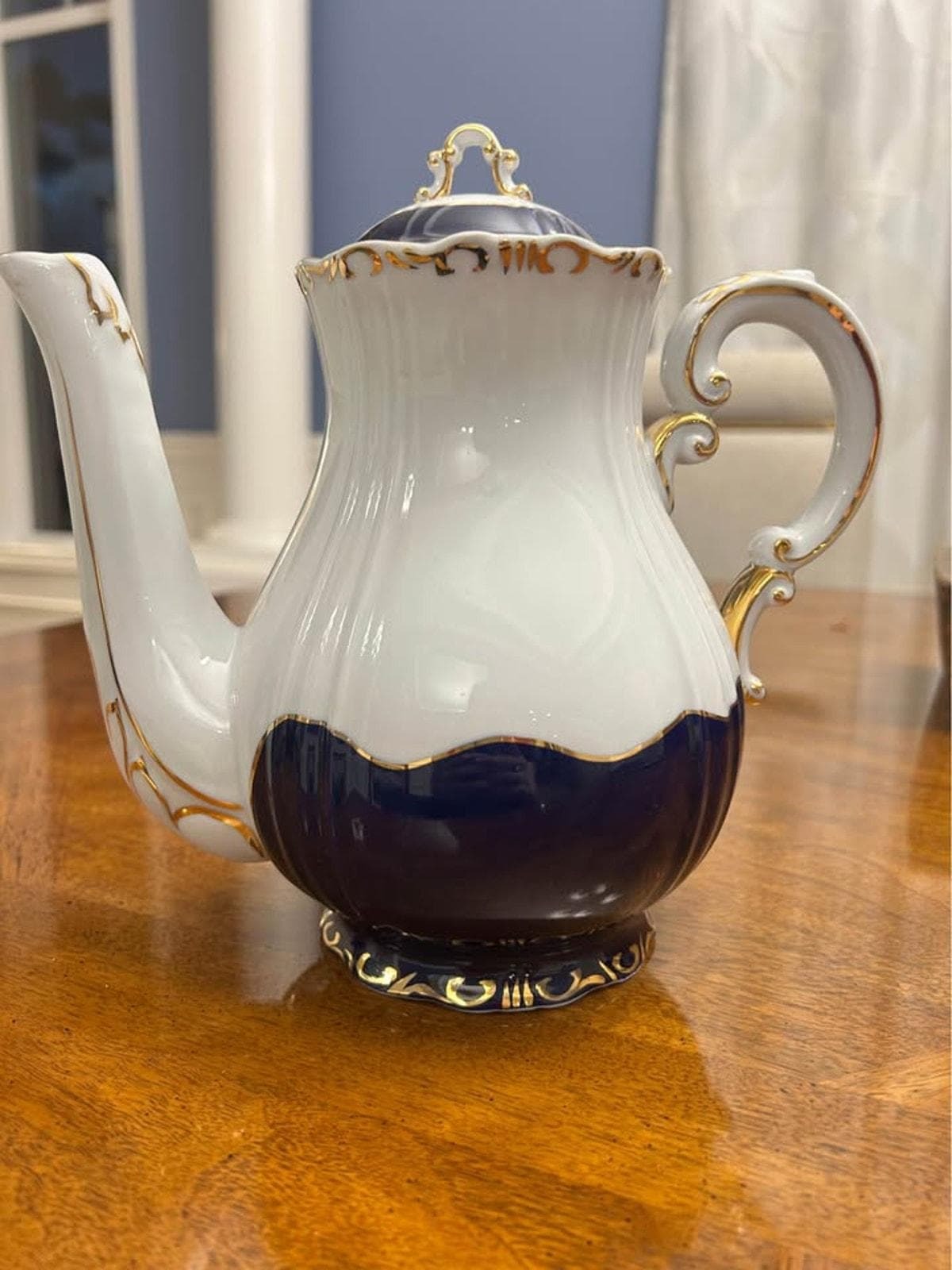 Vintage Zsolnay Pécs Hungary Cobalt Blue & Gold Porcelain Coffee Pot