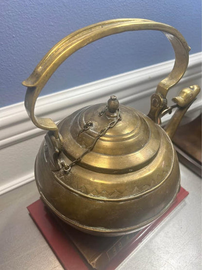 Antique Engraved Brass Teapot, Bird Head Spout, Sumatran Minangkabau Ceremonial Kettle