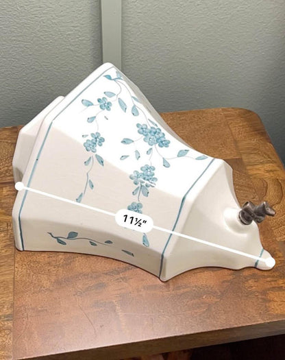 Mid-Century Italian Ceramic Wall Pocket | Blue Floral Design