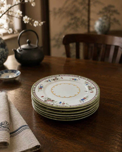 Antique Set of 6 E-OH Nippon Hand Painted Floral Dessert Plates