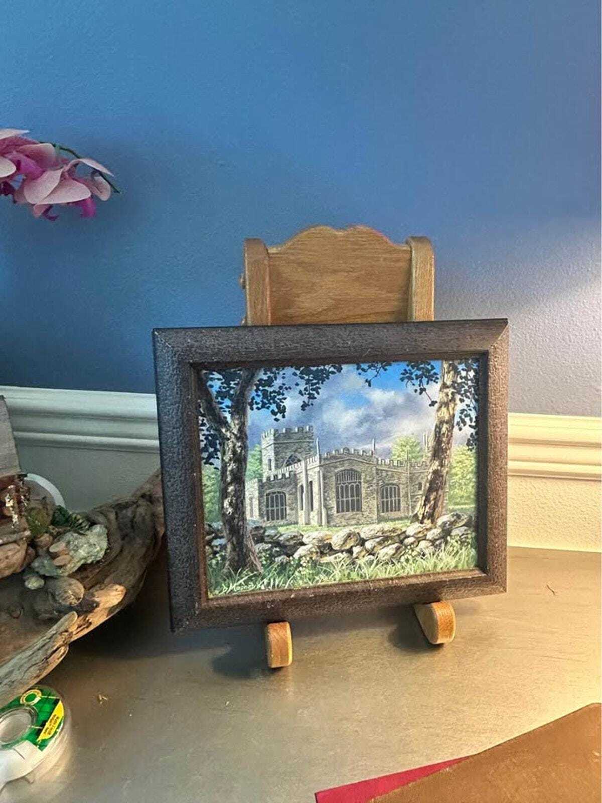 Vintage 1984 D. Mooney Original English Parish Church Landscape Painting