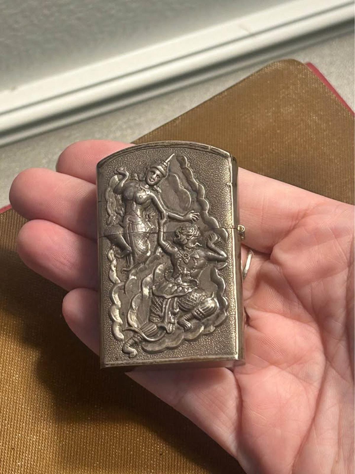 Vintage Siam Sterling Silver Repoussé Lighter Case Hanuman Ramakien