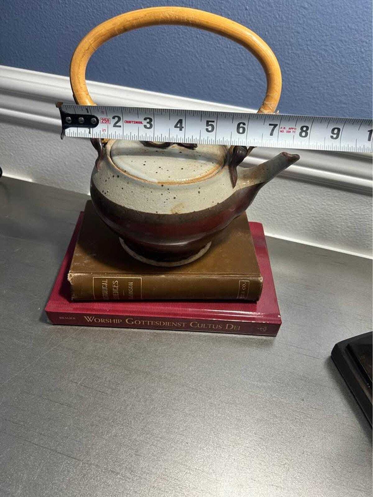 Vintage Connie Dubois Studio Pottery Teapot | Two-Tone Stoneware with Bamboo Handle | Signed 2001